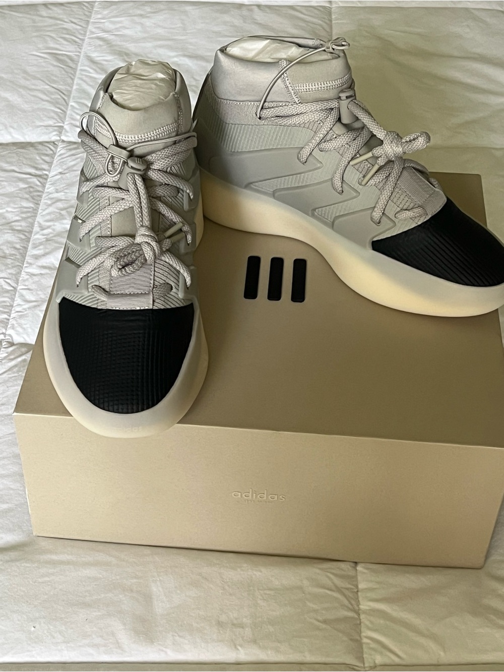adidas x Fear of God White Sneakers with Black Logo Patch